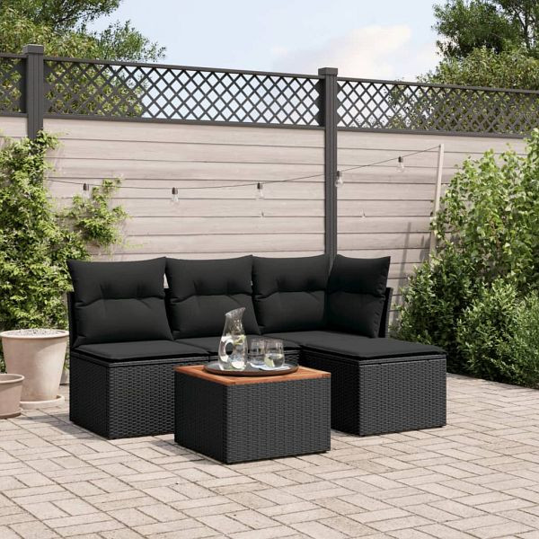 vidaXL 5-tlg. Garten-Sofagarnitur mit Kissen Schwarz Poly Rattan, 3223591