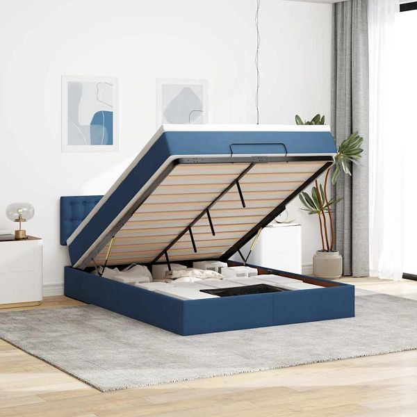 vidaXL Ottoman-Bett mit Matratze & LEDs Blau 140x200 cm Stoff, 3312484