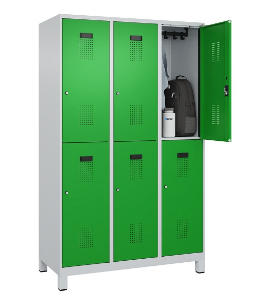 C+P Doppelstöckiger Spind Evolo PLUS, mit Füßen, 6 Fächer, 1950x1200x500mm, 703, Frontfarbe RAL 6037 Reingrün, Zylinderschloss, 049310-32 S10038