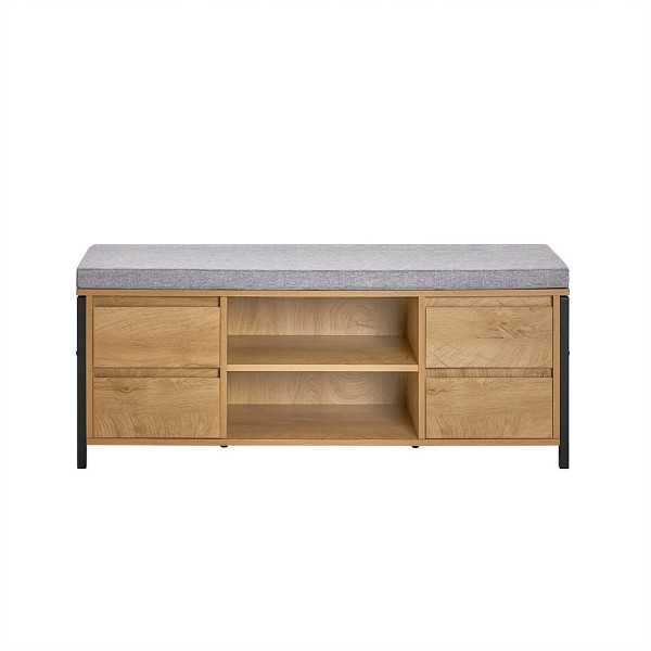 SoBuy Schuhbank mit 4 Schubladen Holzfarbe 110x35x45cm, Industriell, FSR149-N