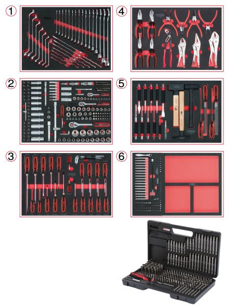 KS Tools Universal-Systemeinlagen-Satz für 6 Schubladen mit 598 Premium-Werkzeugen, 713.0598