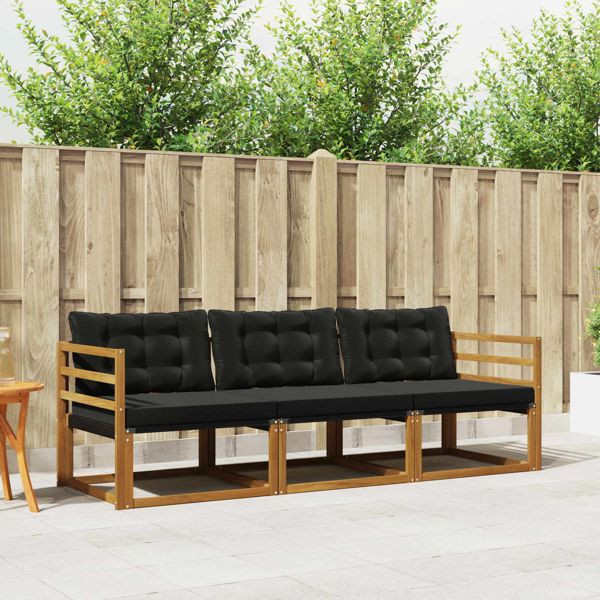 vidaXL Outdoor-Sofagarnitur mit Kissen 3-teilig Natürlich und Schwarz, 3369135