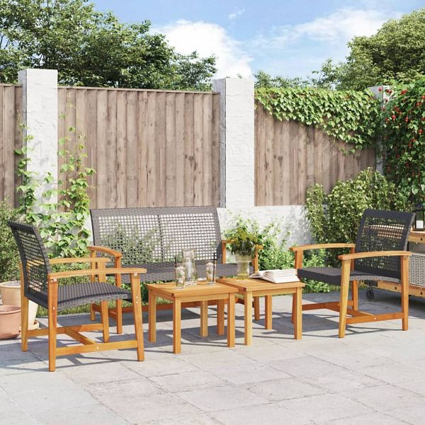 vidaXL 5-teilig Garten-Lounge-Set Schwarz Poly Rattan und Akazienholz, 367604