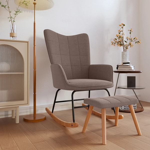 vidaXL Schaukelstuhl mit Hocker Stoff Taupe, 328027, 8720286423981