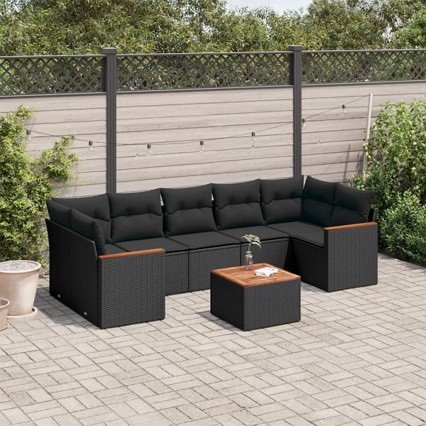vidaXL 8-teilig Garten-Sofagarnitur mit Kissen Schwarz Poly Rattan, 3258212