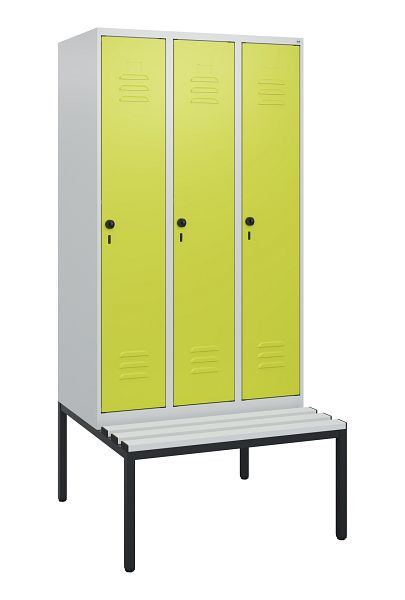 C+P Umkleidespind Classic PLUS, mit untergebauter Sitzbank, 3 Abteile, 1950x900x815mm, 7035/0024, Drehriegel, 0800505-30 S10040