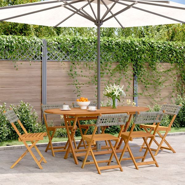 vidaXL Gartenstühle 6 Stück Klappbar Grau Poly Rattan & Massivholz, 3214596