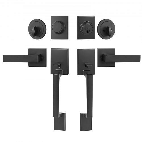 VEVOR Doppeltürgriff-Set, Doppeltürschloss-Set, mattschwarz, quadratischer Türhebel, SMSBYGHDSFXLKVAWEV0
