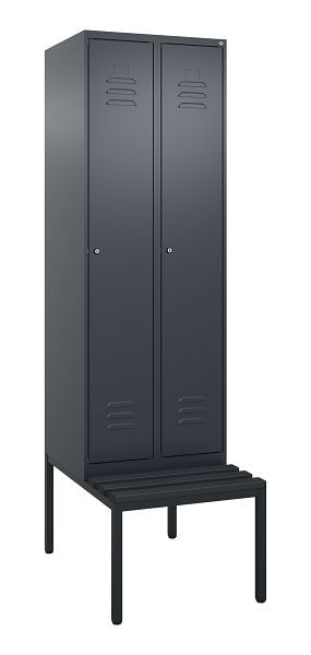 C+P Umkleidespind Classic PLUS, mit untergebauter Sitzbank, 2 Abteile, 2120x600x815mm, 7016/7016, Zylinderschlösser, 0800507-20 S10027