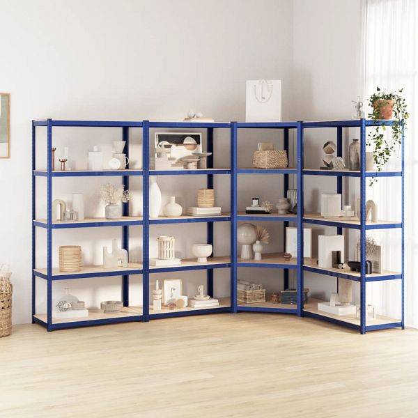 vidaXL Regale mit 5 Böden 4 Stück Blau Stahl & Holzwerkstoff, 3154197