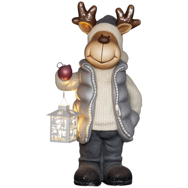 HOMCOM Weihnachtsdeko, Rentier mit Laterne, LED, batteriebetrieben, 25,5 x 19,5 x 52 cm, 844-993V00MX