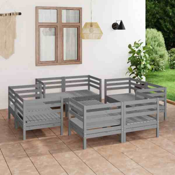 vidaXL 9-tlg. Garten-Lounge-Set Grau Kiefer Massivholz, 3082434