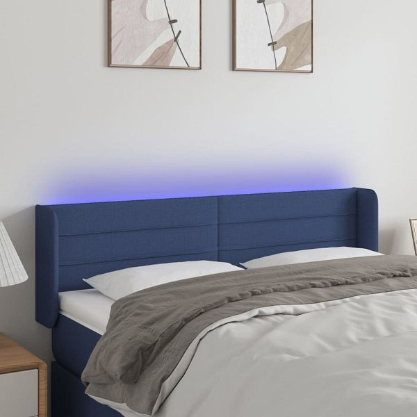 vidaXL LED Kopfteil Blau 147x16x78/88 cm Stoff, 3123380