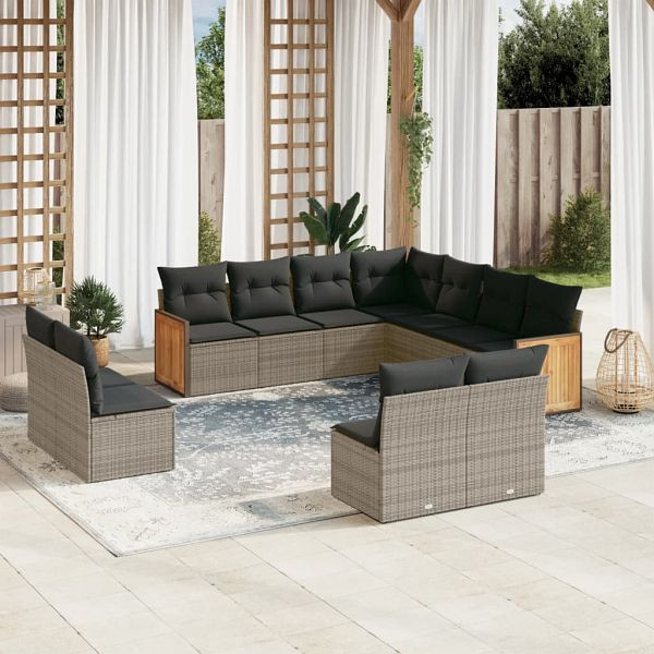 vidaXL 11-teilig Garten-Sofagarnitur mit Kissen Grau Poly Rattan, 3260170