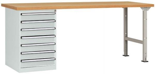 Manuflex Werkbanksystem COMBI Modell 6 mit massiver Bucheplatte, BxTxH = 2000 x 700 x 840 mm, Lichtgrau, WC5121.7035