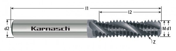 Karnasch VHM-Gewindefräser ohne IK ISO-DIN 13 M 6 x 1,0 2,5xD DCC 0318, ohne Senkstufe, 2320050610025