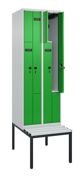 C+P Z-Spind Evolo PLUS, Bank, 4 Fächer, 2120x600x815mm, 7035/6037, Drehriegel, Sitzfläche Kunststoff, Sitzbank, 0490537-204 S10065