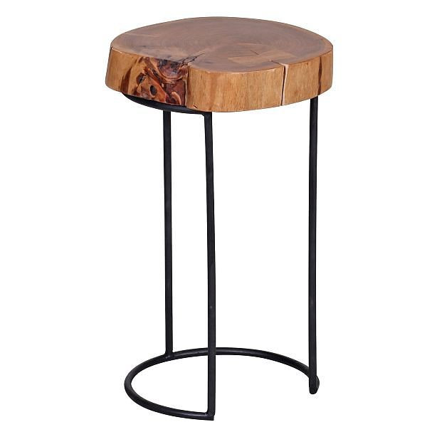Wohnling Beistelltisch AKOLA Massivholz Akazie, Metallbeine, Landhaus-Stil, Baumstamm-Form, Echt-Holz Natur, Höhe 45 cm, WL1.555