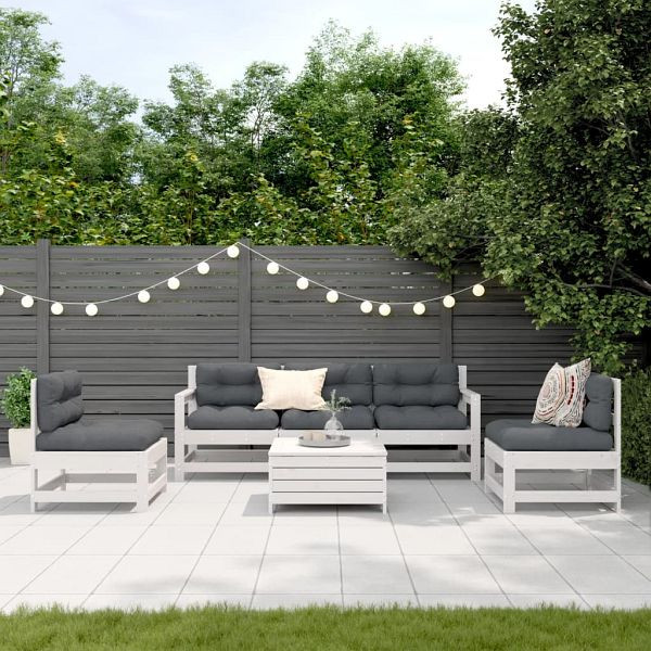 vidaXL 6-teilig Garten-Lounge-Set mit Kissen Weiß Massivholz Kiefer, 3250733