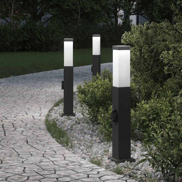 vidaXL Pollerleuchten mit Steckdose 3 Stk. 50 cm Schwarz IP44, 4006084