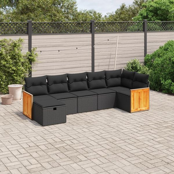 vidaXL 7-teilig Garten-Sofagarnitur mit Kissen Schwarz Poly Rattan, 3265745