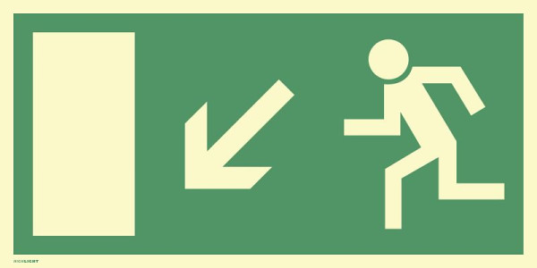 Moedel Rettungsweg links abwärts, BGV A8 (E13), Folie, nachleuchtend, 160-mcd, 400x200 mm, 61080