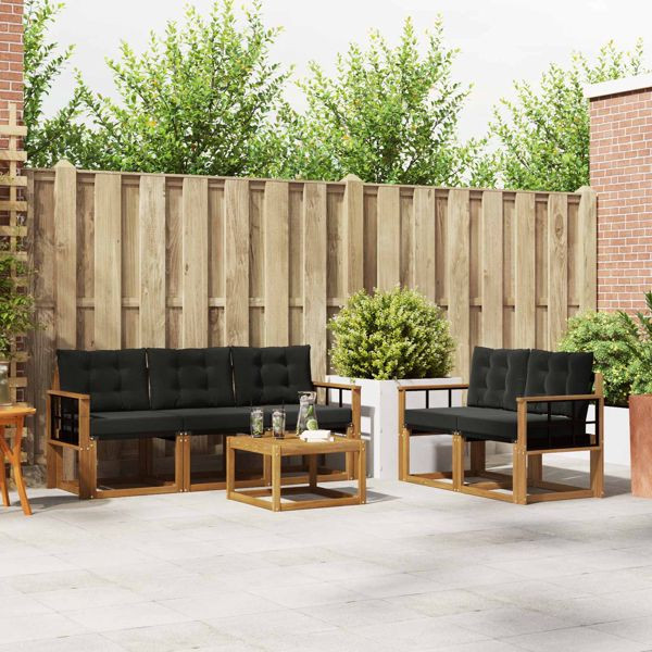 vidaXL Outdoor-Sofagarnitur mit Kissen 6-teilig Natürlich und Schwarz, 3368407