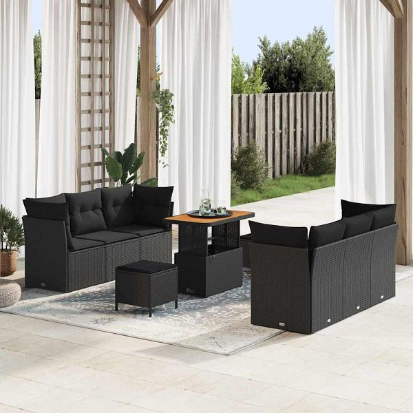vidaXL Garten-Sofa-Set 9-teilig Schwarz Poly-Rattan, 3361439