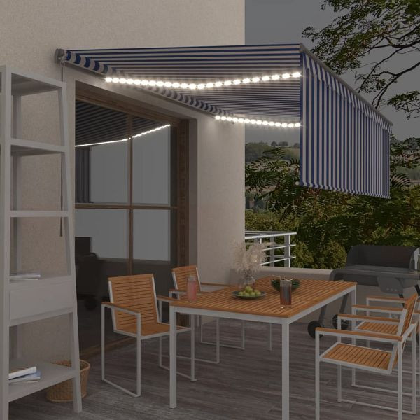 vidaXL Markise Manuell Einziehbar mit Rollo LED 4x3m Blau und Weiß, 3069421