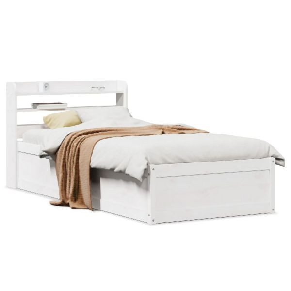 vidaXL Massivholzbett mit Kopfteil Weiß 75x190 cm Kiefer, 3307108