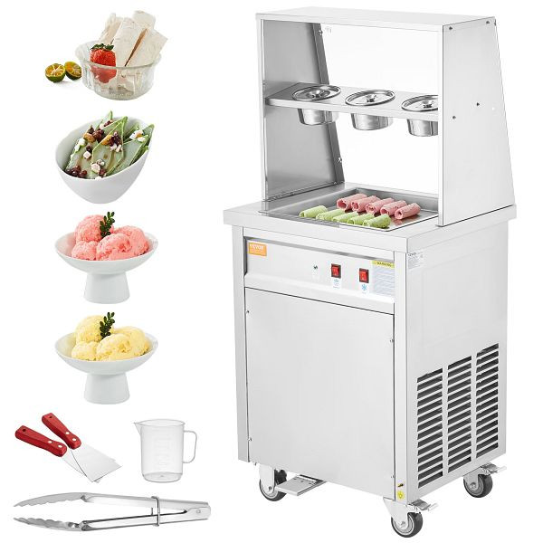 VEVOR Maschine, Frittierte Eisrollen, Quadratisch 35,4 x 35,4 cm Große Pfanne, Kommerziell aus Edelstahl mit Kompressor und 2 Schabern, SYLDSCBJD965W2RR8V2
