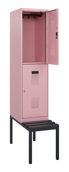 C+P Doppelstöckiger Spind Evolo PLUS, Bank, 2 Fächer, 1950x400x815mm, 3015/3015, Zylinderschloss, Sitzfläche Kunststoff, Sitzbank, 0493505-12 S10159