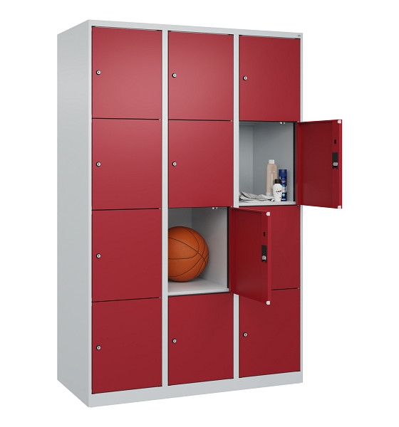 C+P Schließfachschrank Evolo PLUS, 12 Fächer, 1850x1200x500mm, 7035/3003, Abteile 3, Abteilbreite 400 mm, 049000-324 S10004