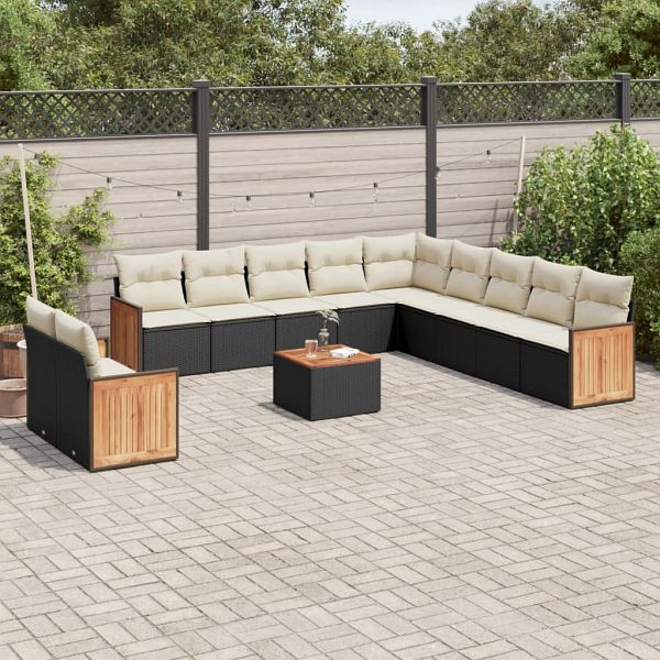 vidaXL 12-teilig Garten-Sofagarnitur mit Kissen Schwarz Poly Rattan, 3260215