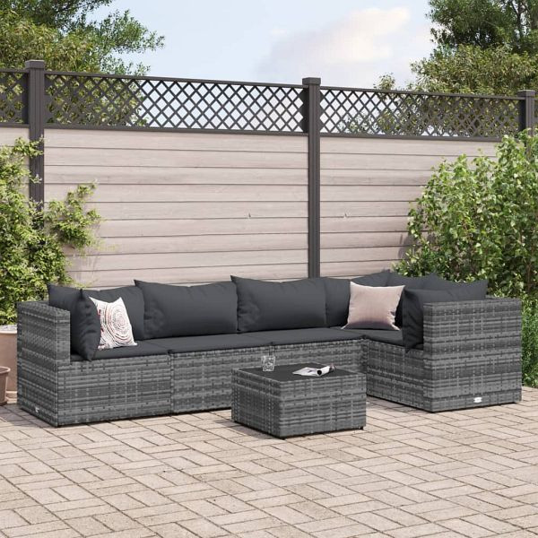 vidaXL 6-teilig Garten-Lounge-Set mit Kissen Grau Poly Rattan, 3308098
