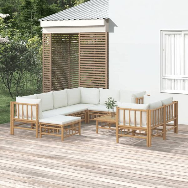 vidaXL 10-teilig Garten-Lounge-Set mit Cremeweißen Kissen Bambus, 3155192