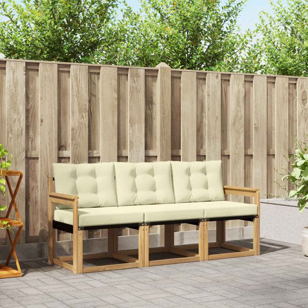 vidaXL Outdoor-Sofagarnitur mit Kissen 3-teilig Weiß und Creme, 3389156