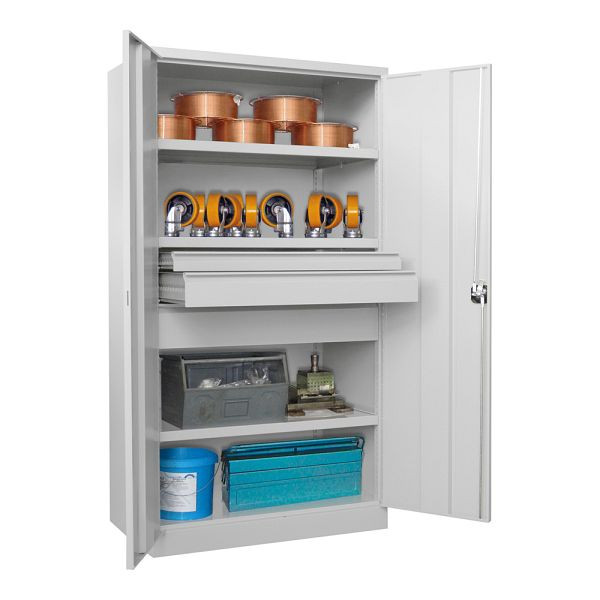 Pavoy Schwerlastschrank 1950/1040/630, 3 Fachböden, 3 Schubladen, Flügeltüren, Drehgriff mit Zylinderschloss, 36365-104-005-910300