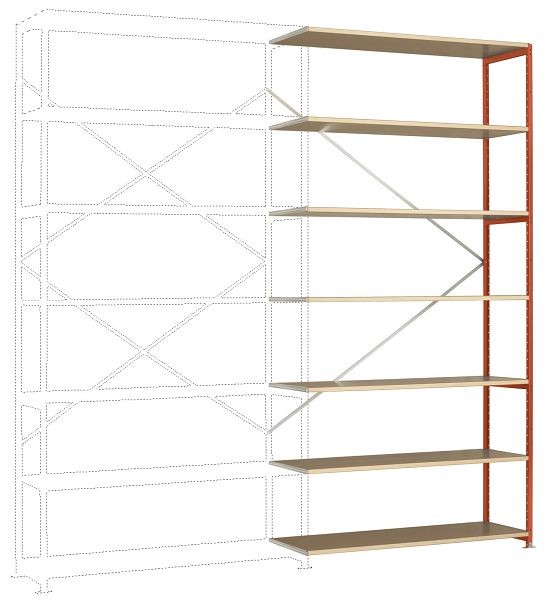 Manuflex Großfach-Steckregal Anbauregal mit 7 Holzverbundböden, HxBxT = 3000 x 1500 x 400 mm, rotorange, RP1741.2001