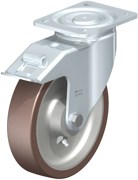 Blickle LH-GB 200K-FI Stahlblech-Lenkrolle, Schwerlast-Ausführung, mit Anschraubplatte & Feststeller, Blickle Besthane®, Braun, 742239