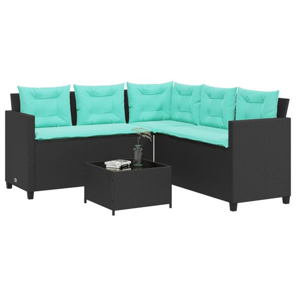 vidaXL Gartensofa mit Tisch und Kissen L-förmig Schwarz Polyrattan, 369047