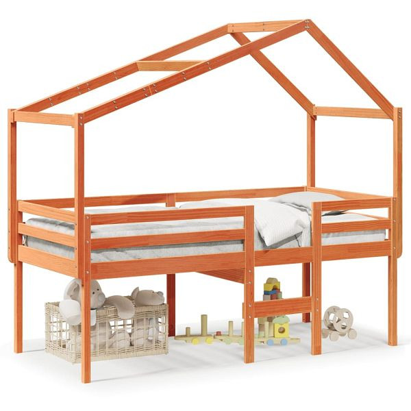 vidaXL Hochbett mit Dach Wachsbraun 75x190 cm Massivholz Kiefer, 3282063