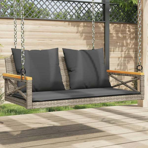 vidaXL Hängebank mit Kissen Grau 109x62x40 cm Poly Rattan, UV-beständig, 368156