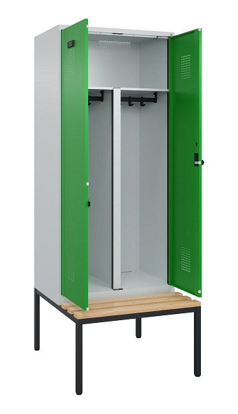 C+P PSA Doppel-Spind Evolo PLUS, Bank, 2 Abteile, 2120x800x815mm, 7035/6037, Drehriegel, Sitzfläche Buche-Hartholz, Sitzbank, 0490527-22P S10011