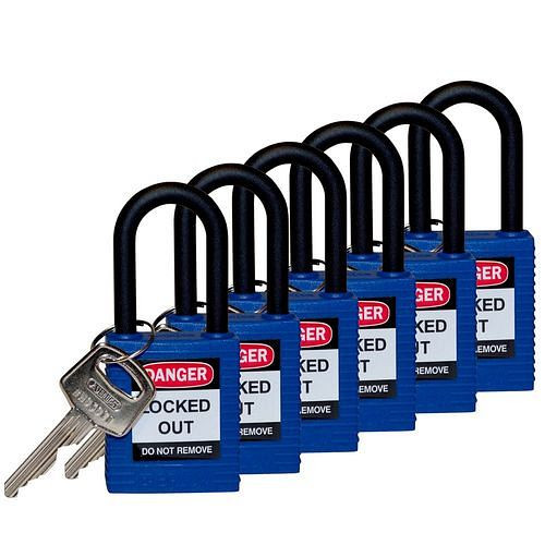 Brady Vorhängeschlösser aus Nylon, mit Plastikbügel, VE: 6 Stück, blau, 309043