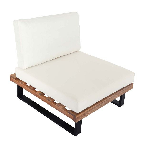 Mendler Lounge-Sessel HWC-H54, Garten-Sessel, Spun Poly Akazie Holz MVG Aluminium, hellbraun, Polster cremeweiß, 98523+101471