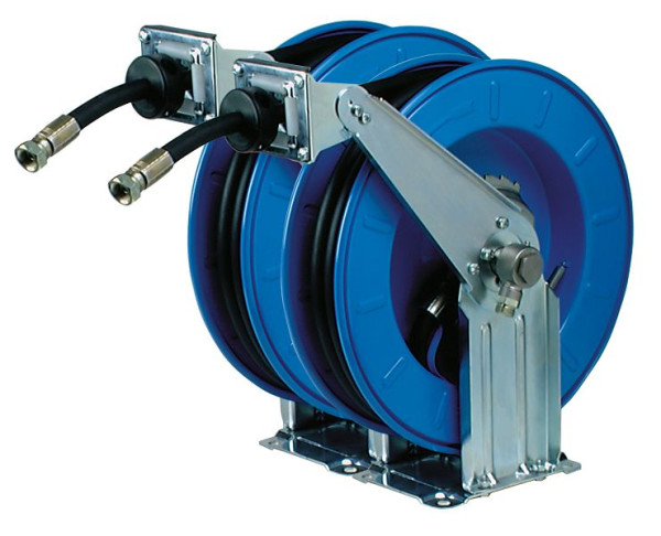 Rapid Zwei automatische Schlauchaufroller mit jeweils 10 m Schlauch DN 12 auf Montageplatte, zur Wand-, Boden- oder Deckenmontage, 09 106