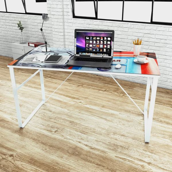 vidaXL Schreibtisch mit Lifestyle Print, Material: Sicherheitsglas + Eisen, 241163