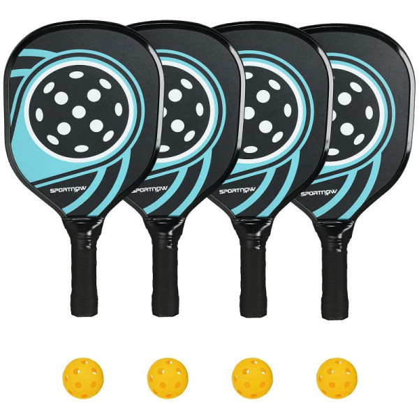 SPORTNOW Pickleball-Set mit 4 Schlägern, 4 Bällen, Tragetasche, leicht und robust, Blau+Schwarz, A71-038V00BK