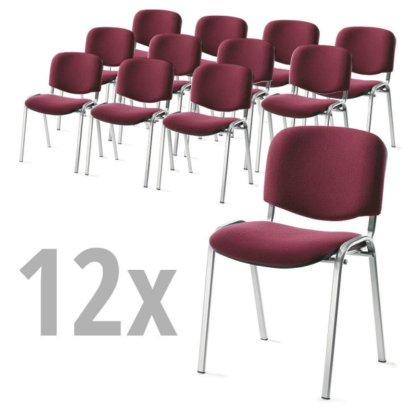 Deskin 12er SET - Besucherstühle ISO, Bordeaux, 545 x 560 x 820 mm, Gestell: Alusilber, 346661